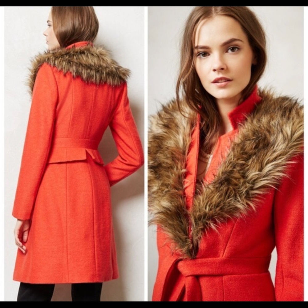 Plenty by Tracy Reese Anthropologie Wool/Faux Fur Montaigne Coat, Sz. 6